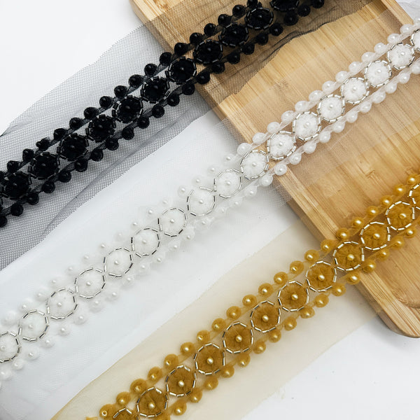 OEKO TEX  GRS Bead-Embroidered Lace Trim Hand-Sewn Bead Applique