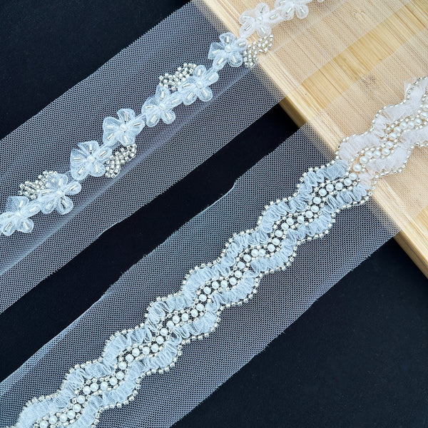 OEKO TEX  GRS Bead-Embroidered Lace Trim Hand-Sewn Bead Applique