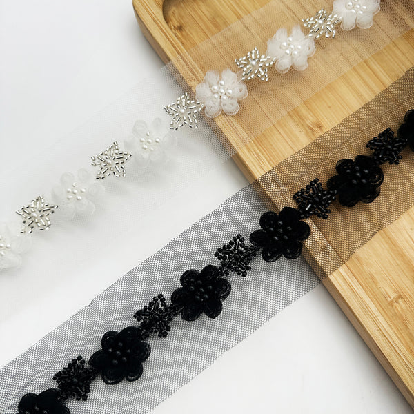 OEKO TEX  GRS Bead-Embroidered Lace Trim Hand-Sewn Bead Applique