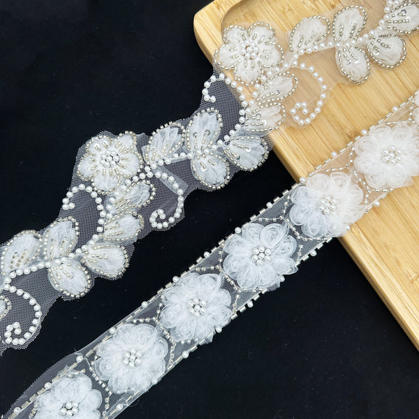 OEKO TEX  GRS Bead-Embroidered Lace Trim Hand-Sewn Bead Applique