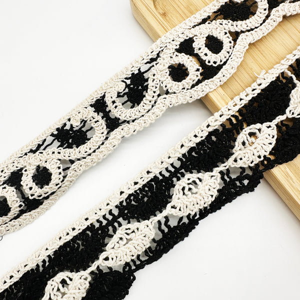 OEKO TEX  GRS  Black-White Cord Embroidery Lace 3D Contrast Embroidery Trim