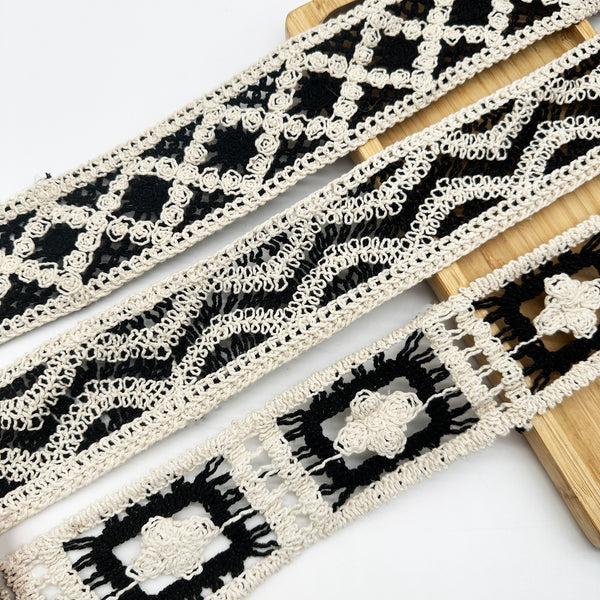 OEKO TEX  GRS  Black-White Cord Embroidery Lace 3D Contrast Embroidery Trim