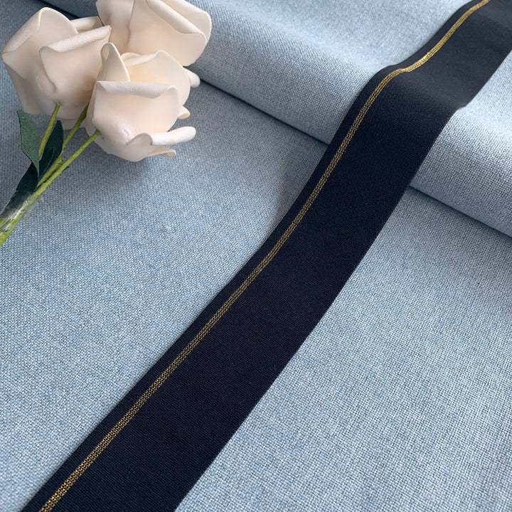 Black Elastic Tape with gold silk